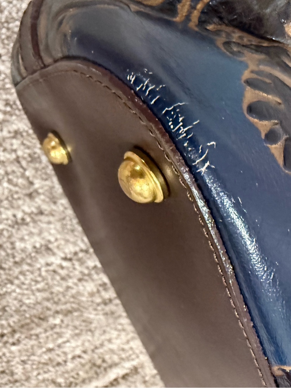 Brahmin Blue & Brown Damask Embossed Medium Asher Navy Fresco Tote w/card - Picture 8 of 10